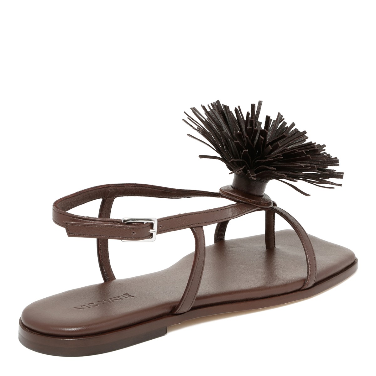 Vic Mati Brown Leather Flat Sandals with Fringe Detail.