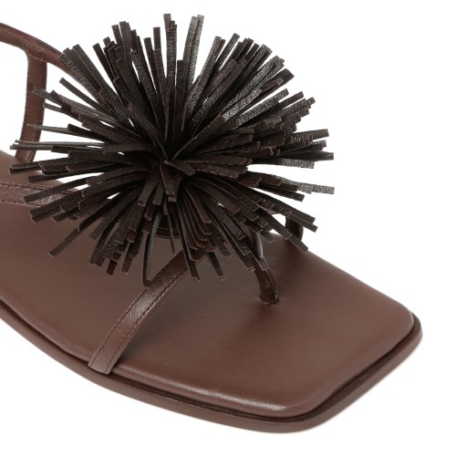 Vic Mati Brown Leather Flat Sandals with Fringe Detail.