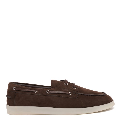 Prada Brown Suede Boat Sneakers.