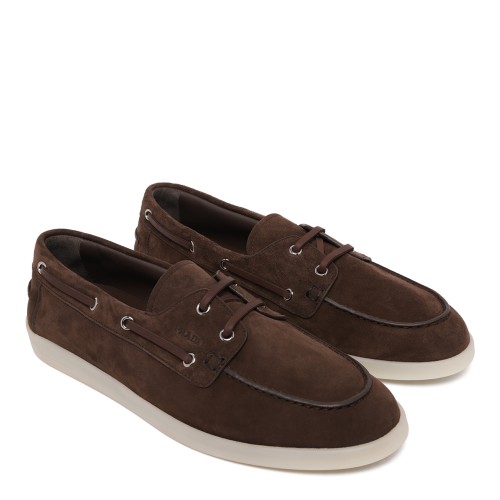 Prada Brown Suede Boat Sneakers. 2
