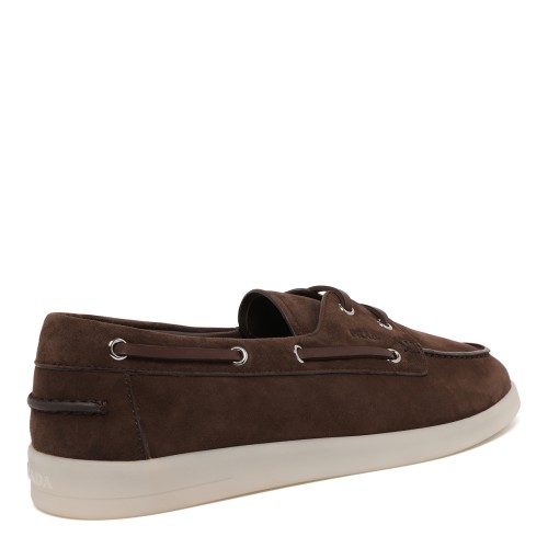 Prada Brown Suede Boat Sneakers.