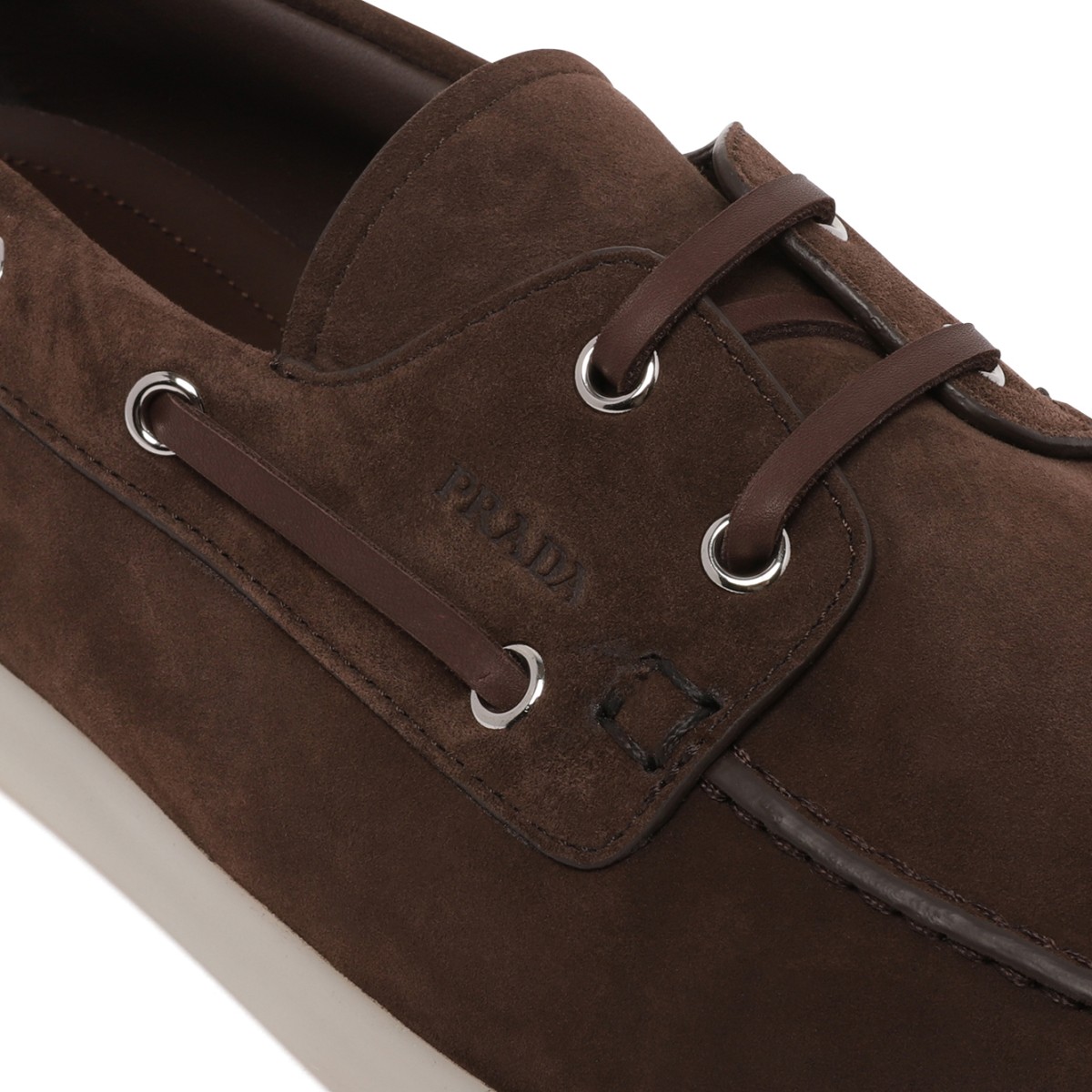 Prada Brown Suede Boat Sneakers.