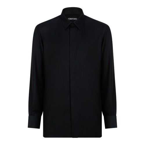 Tom Ford Black Silk Button-Up Shirt.