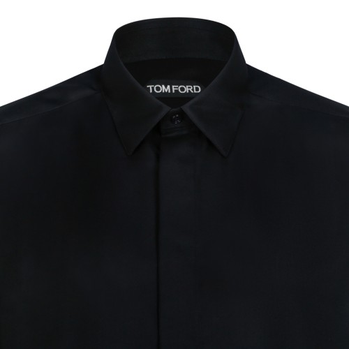 Tom Ford Black Silk Button-Up Shirt.