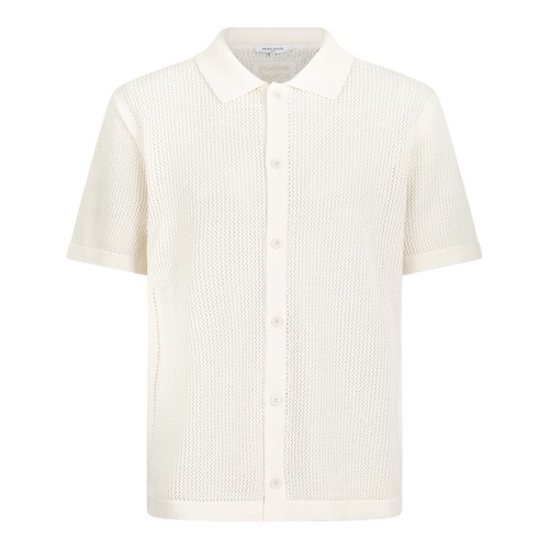 Maison Kitsun Cream Short-Sleeve Textured Knit Shirt.