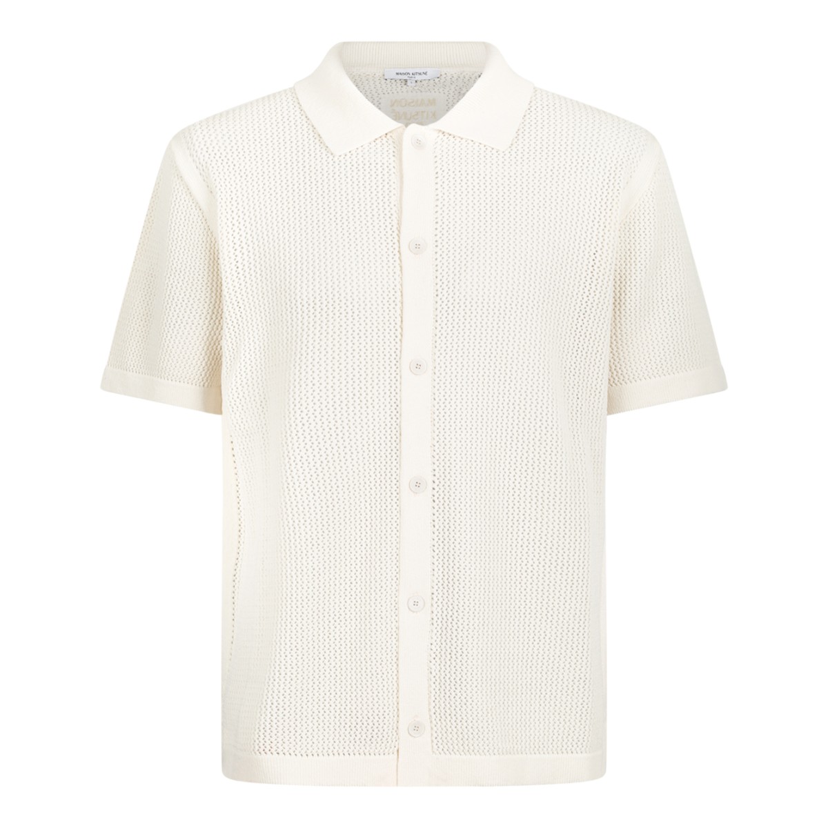 Maison Kitsun Cream Short-Sleeve Textured Knit Shirt.