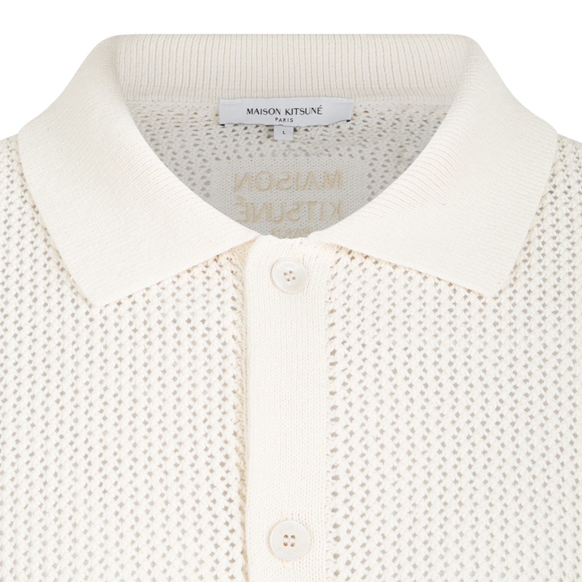 Maison Kitsun Cream Short-Sleeve Textured Knit Shirt.