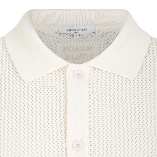 Maison Kitsun Cream Short-Sleeve Textured Knit Shirt.