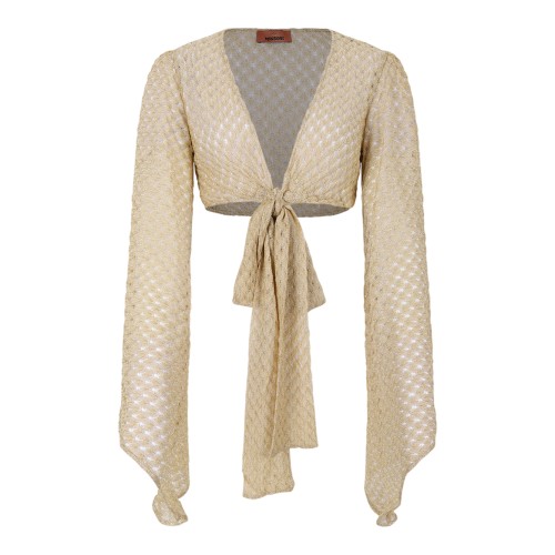 Missoni Beige Knit Wrap Top with Wide Sleeves.
