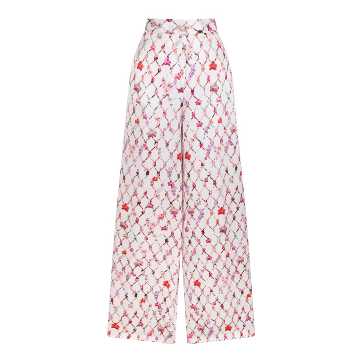 Genny White Printed Wide-Leg Trousers.