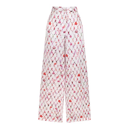 Genny White Printed Wide-Leg Trousers.
