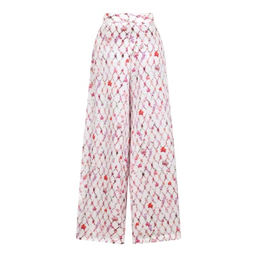 Genny White Printed Wide-Leg Trousers. 2