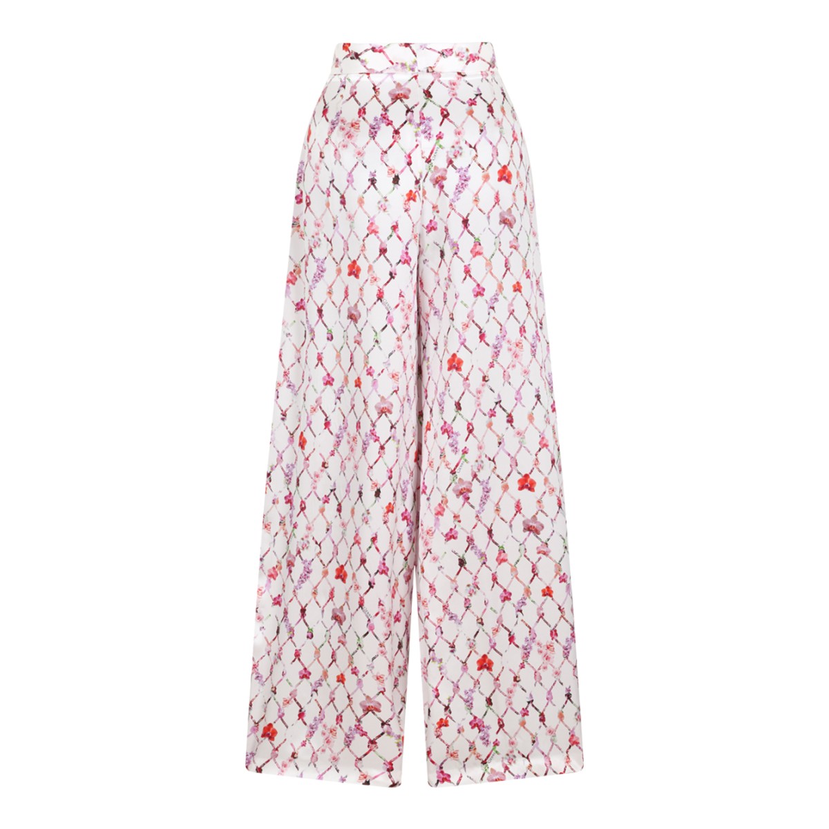 Genny White Printed Wide-Leg Trousers.