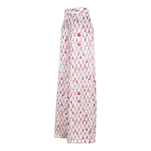 Genny White Printed Wide-Leg Trousers.