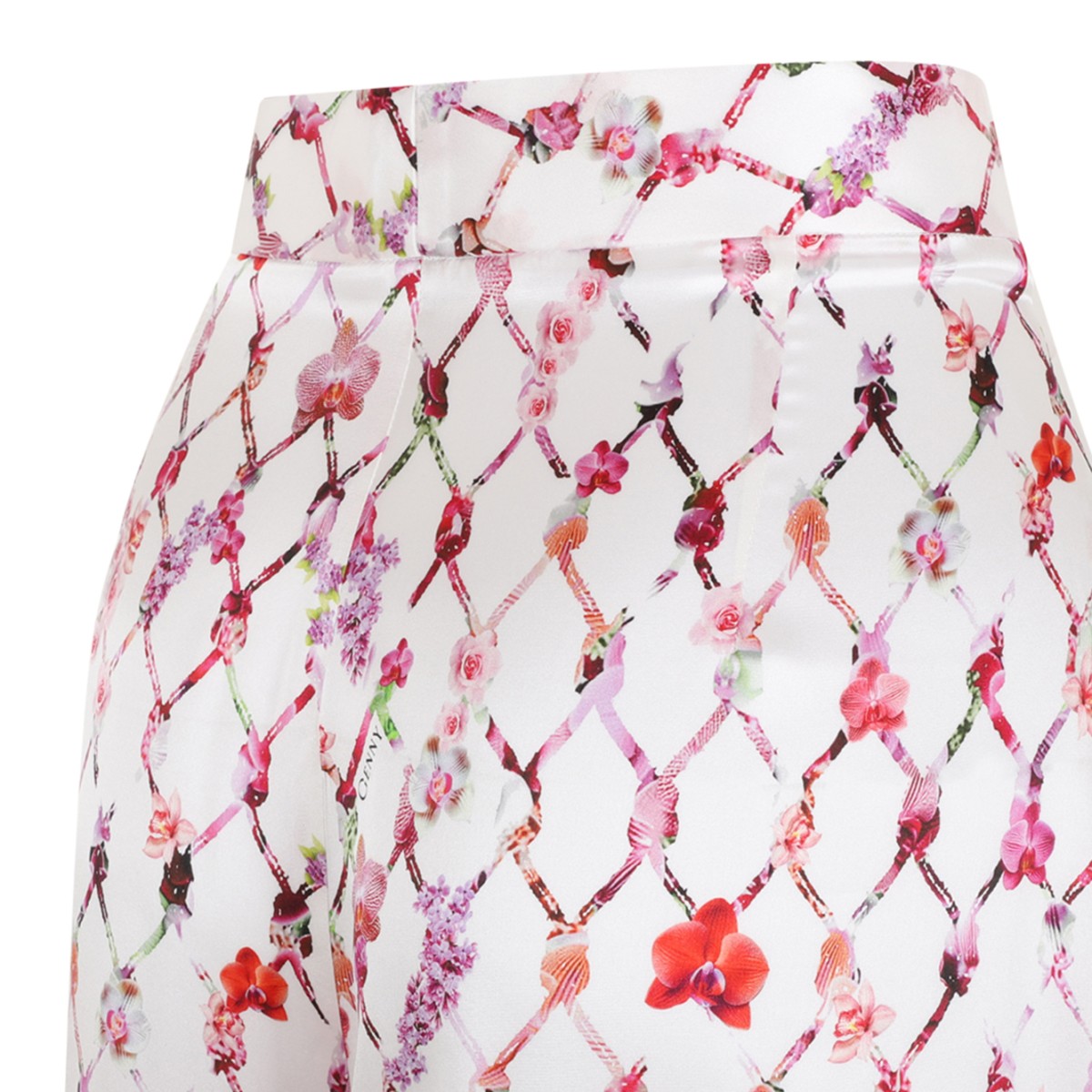 Genny White Printed Wide-Leg Trousers.