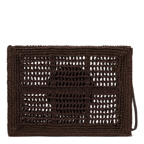 Tory Burch Grey Crochet Pouch with Logo Detail. 2