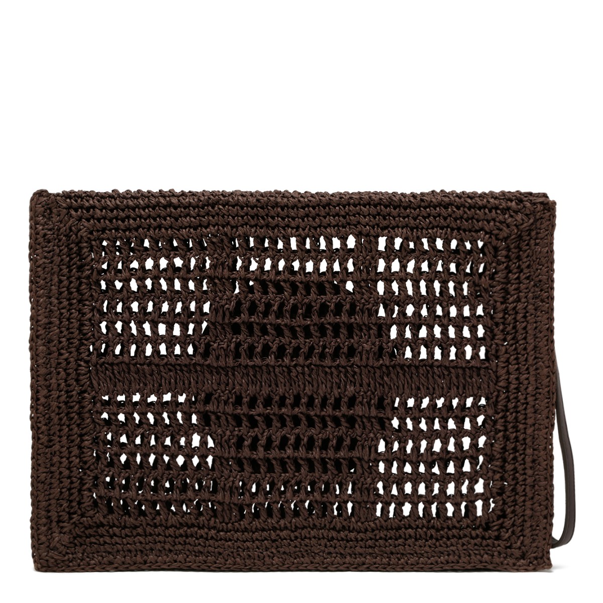 Tory Burch Grey Crochet Pouch with Logo Detail.