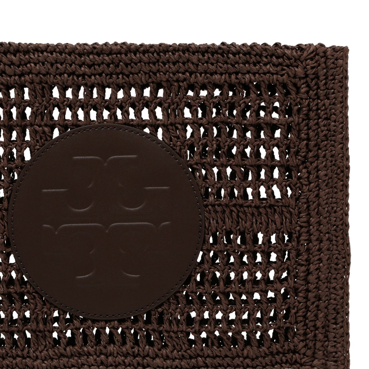 Tory Burch Grey Crochet Pouch with Logo Detail.