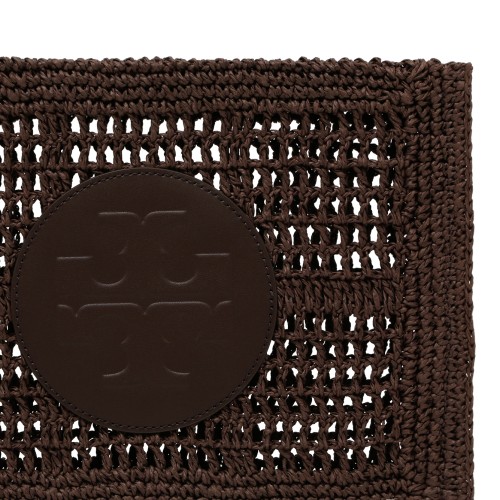 Tory Burch Grey Crochet Pouch with Logo Detail.