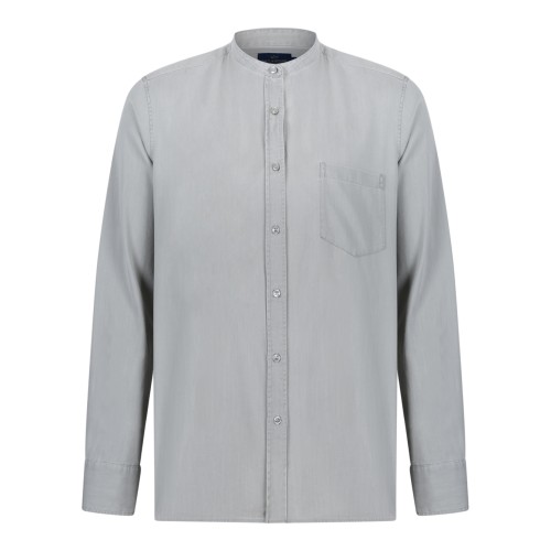 Paul & Shark Light Grey Cotton Mandarin Collar Shirt.
