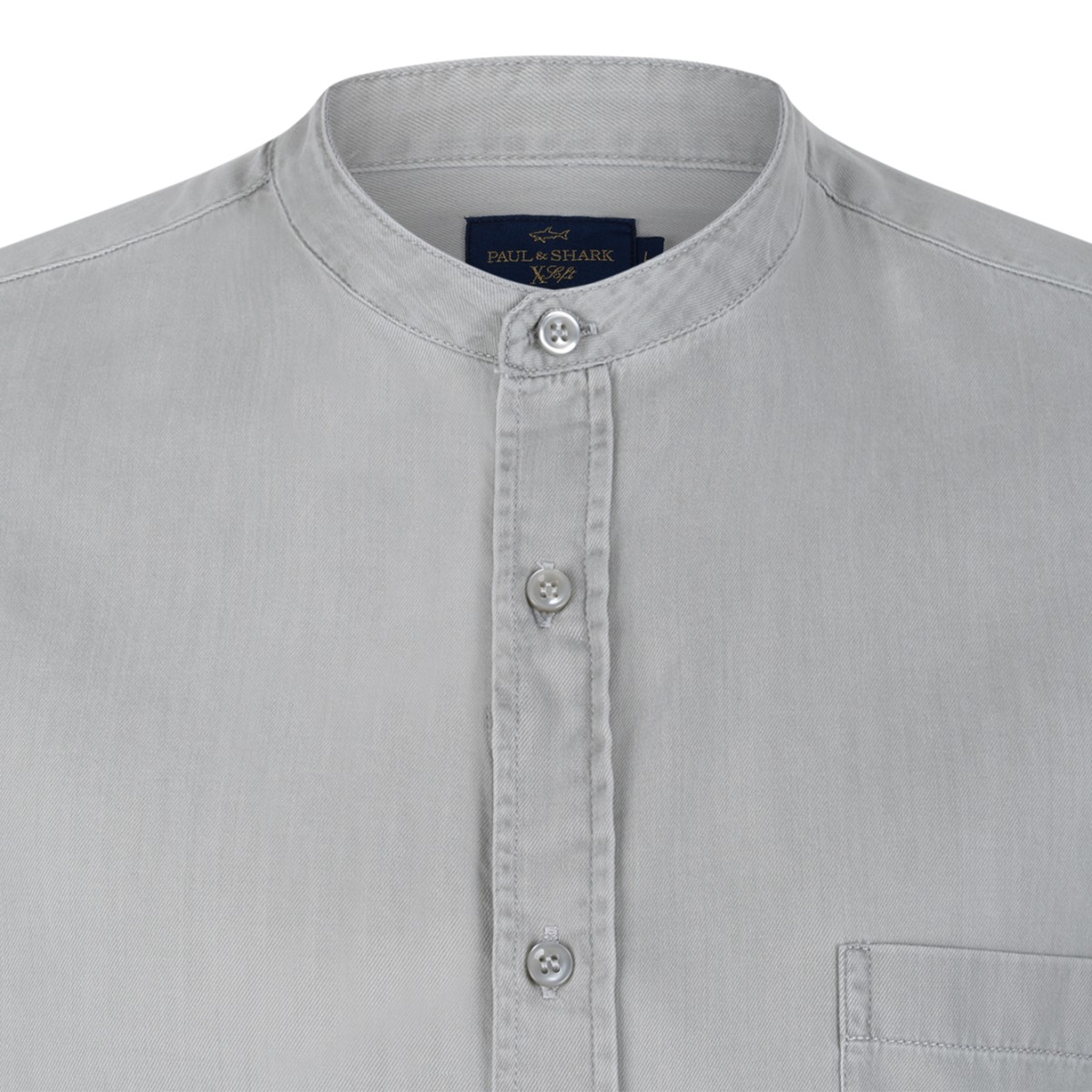 Paul & Shark Light Grey Cotton Mandarin Collar Shirt.