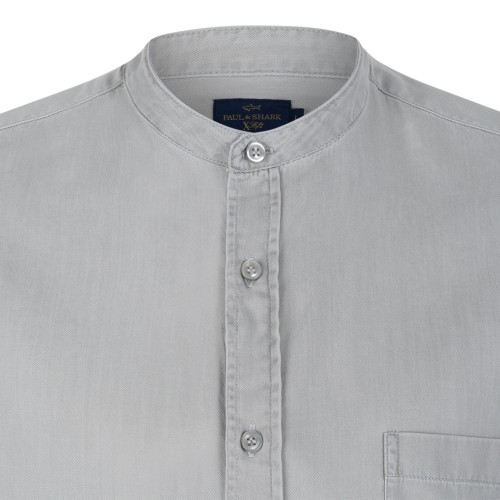 Paul & Shark Light Grey Cotton Mandarin Collar Shirt.