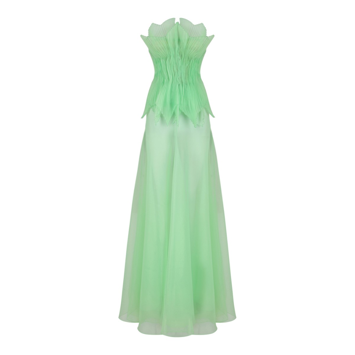 Genny Light Green Strapless Chiffon Maxi Dress.
