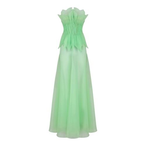 Genny Light Green Strapless Chiffon Maxi Dress.