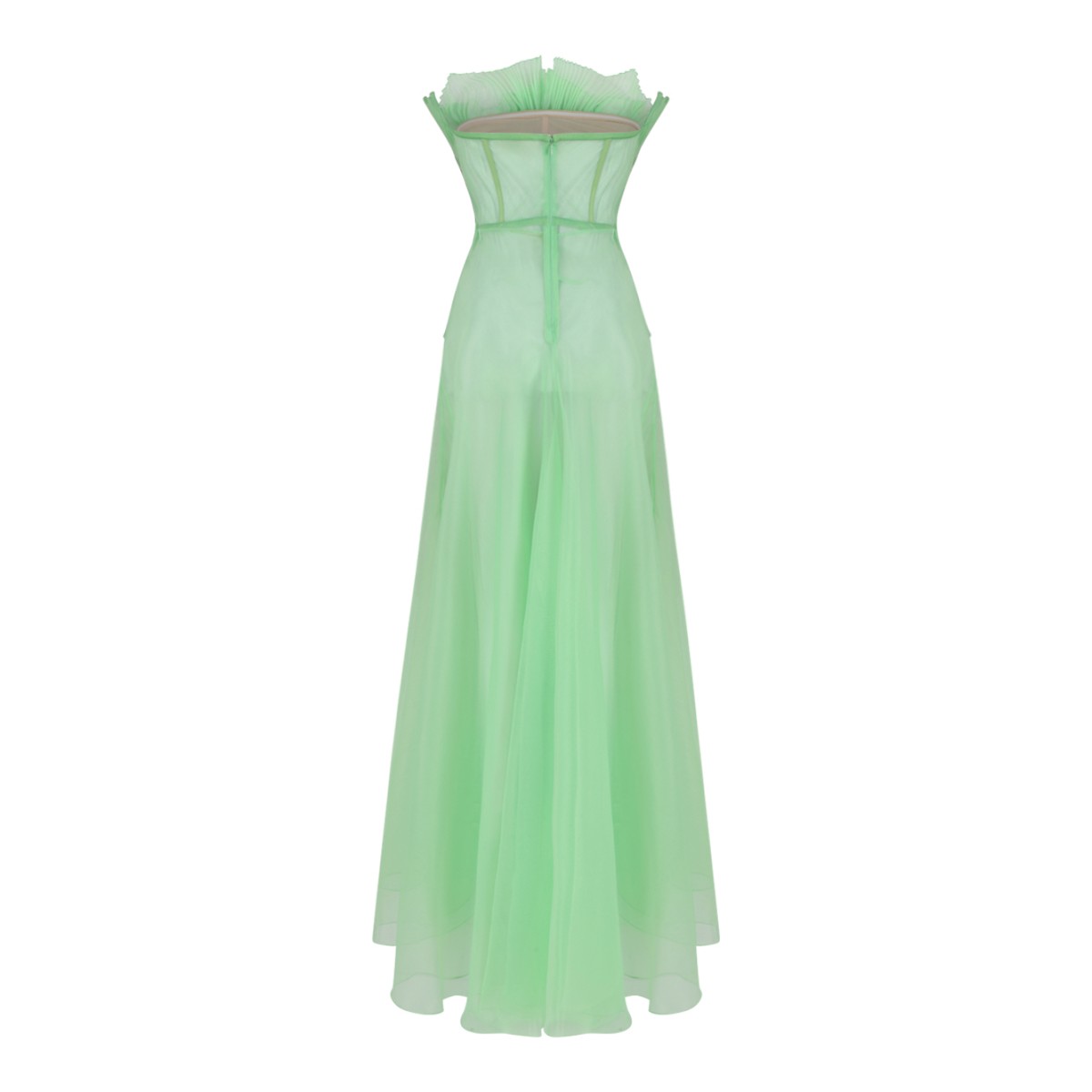 Genny Light Green Strapless Chiffon Maxi Dress.