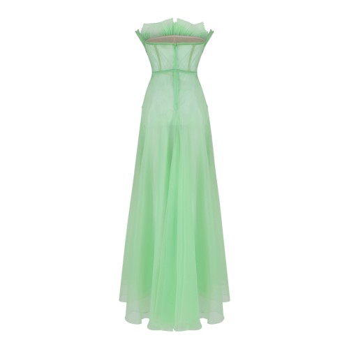 Genny Light Green Strapless Chiffon Maxi Dress.