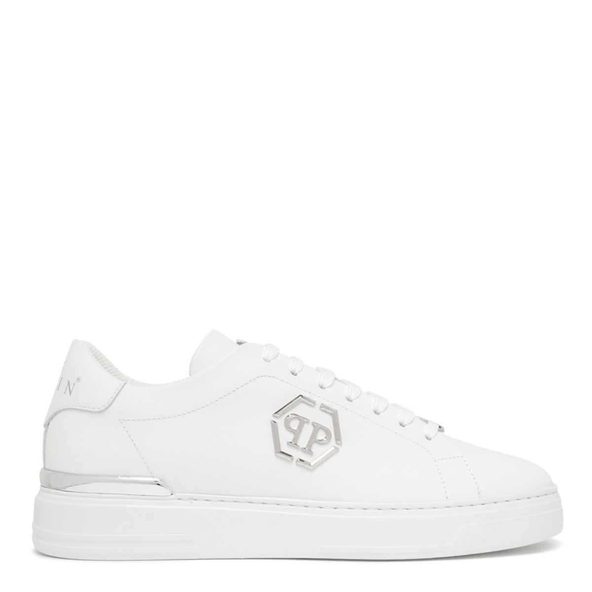 Philipp Plein White Leather Sneakers with Logo Detail.