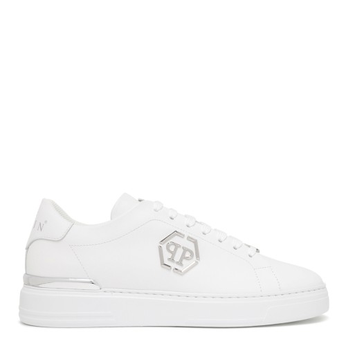 Philipp Plein White Leather Sneakers with Logo Detail.