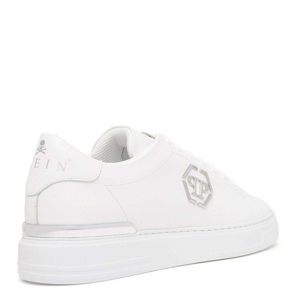 Philipp Plein White Leather Sneakers with Logo Detail.