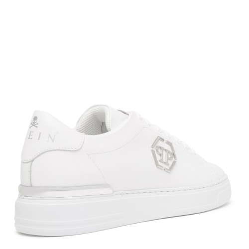 Philipp Plein White Leather Sneakers with Logo Detail.