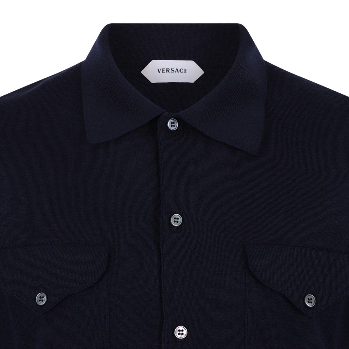 Versace Navy Short-Sleeve Cotton Shirt with Utility Pockets.