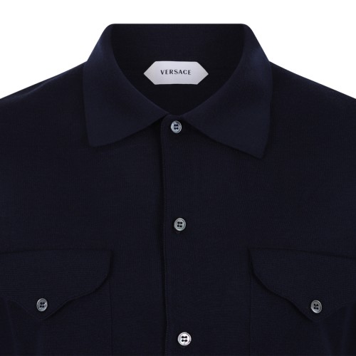 Versace Navy Short-Sleeve Cotton Shirt with Utility Pockets.