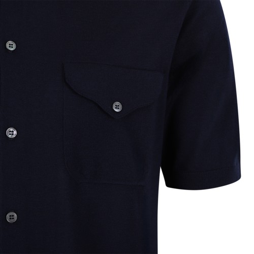 Versace Navy Short-Sleeve Cotton Shirt with Utility Pockets.