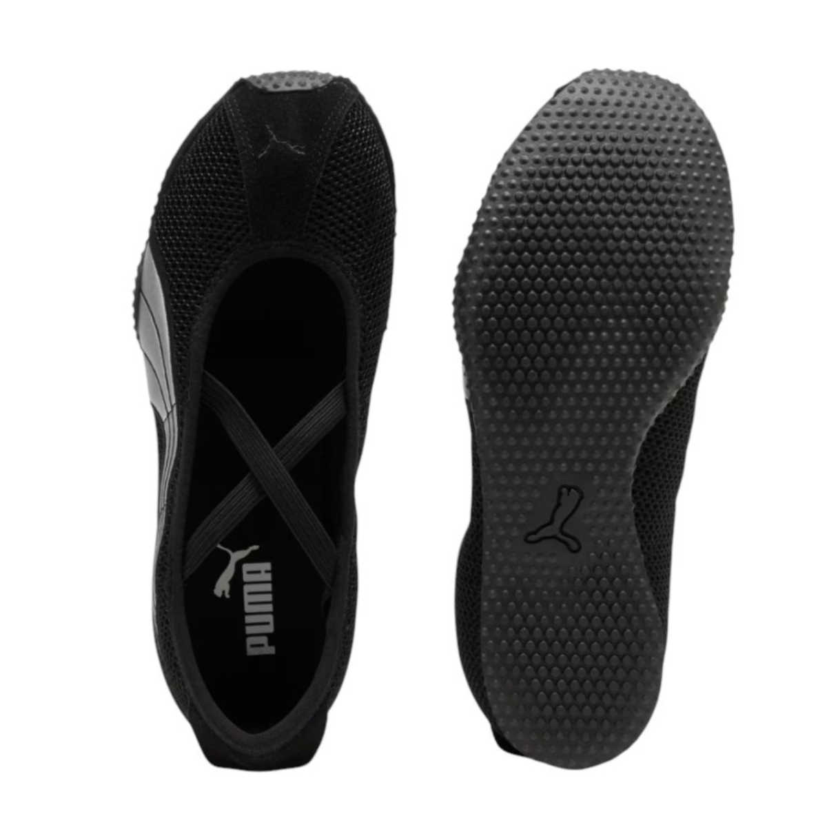 Puma Black Mesh Ballet-Inspired Sneakers.