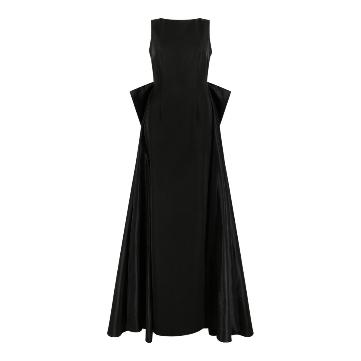 Nissa Black High-Neck Flared Maxi Dress.