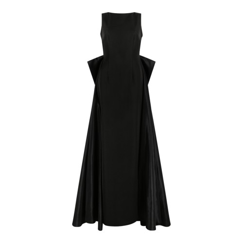 Nissa Black High-Neck Flared Maxi Dress.