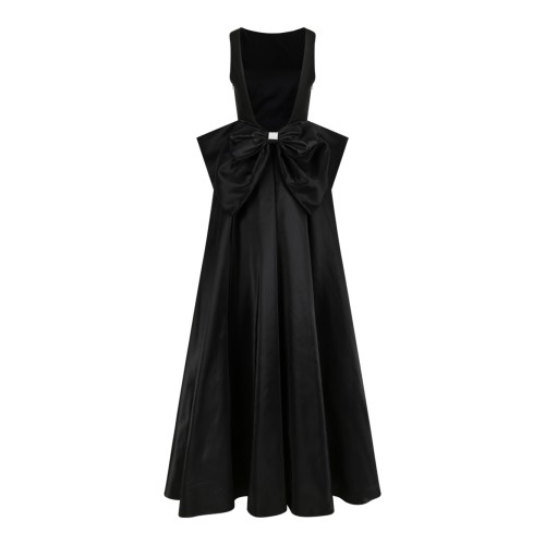 Nissa Black High-Neck Flared Maxi Dress. 2