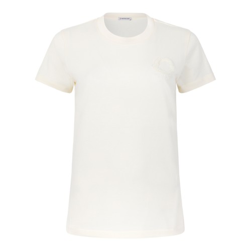 Moncler Ivory Cotton Logo T-Shirt.