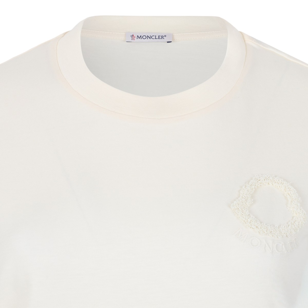 Moncler Ivory Cotton Logo T-Shirt.