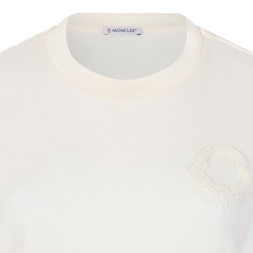 Moncler Ivory Cotton Logo T-Shirt.
