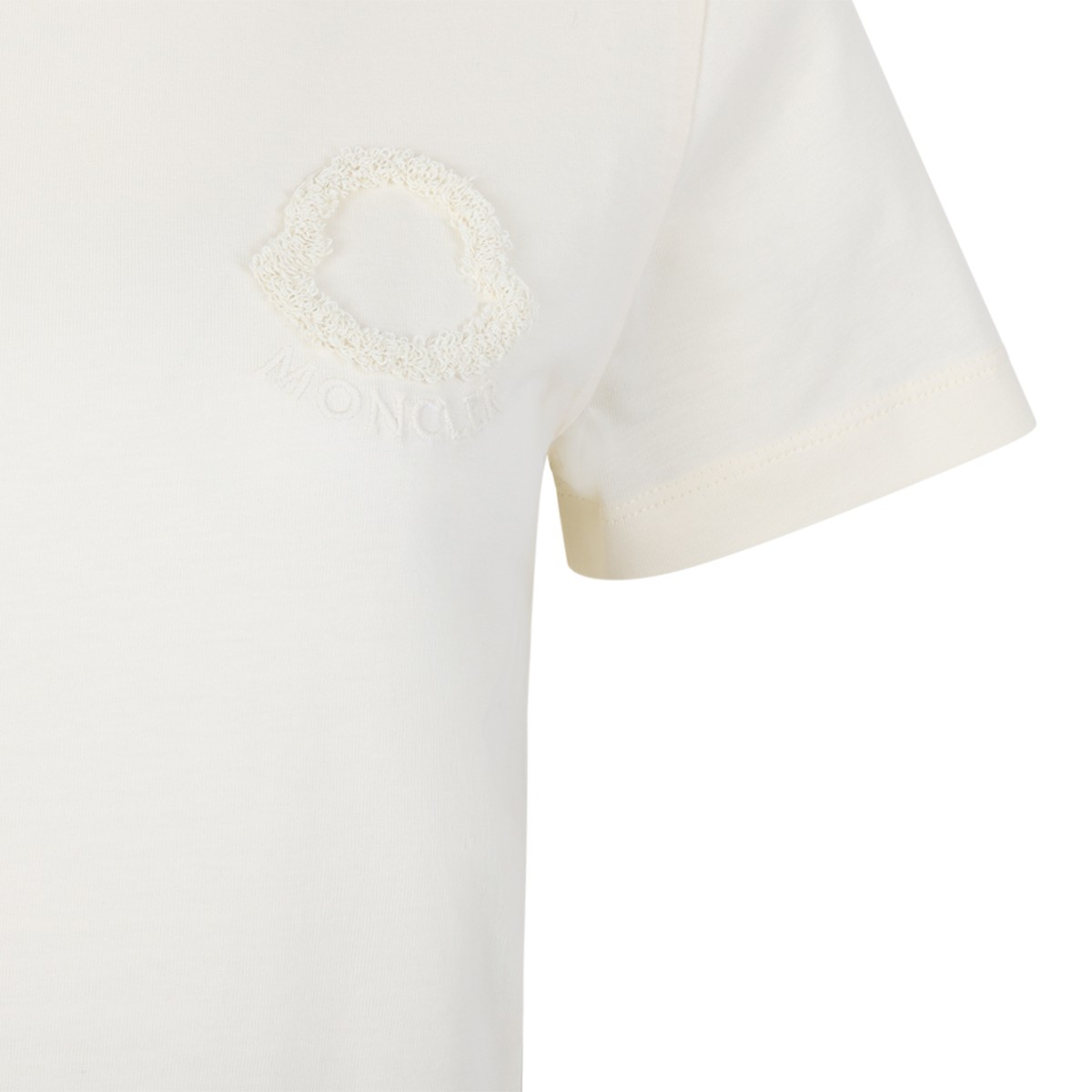 Moncler Ivory Cotton Logo T-Shirt.