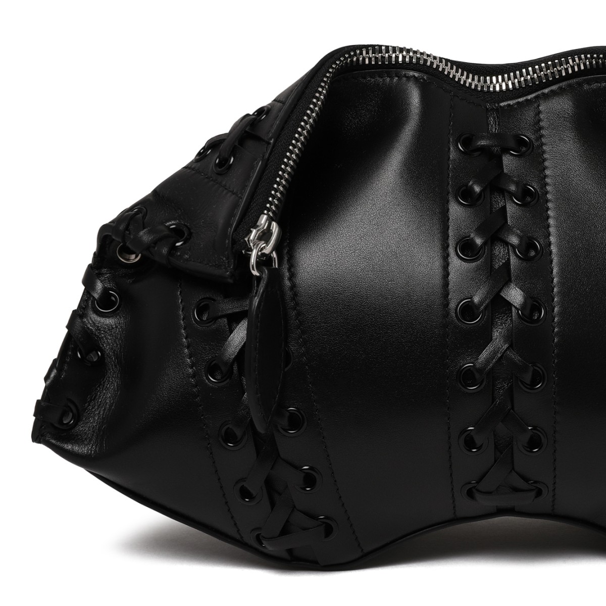 Alexander McQueen Black Leather Studded Corset Belt.