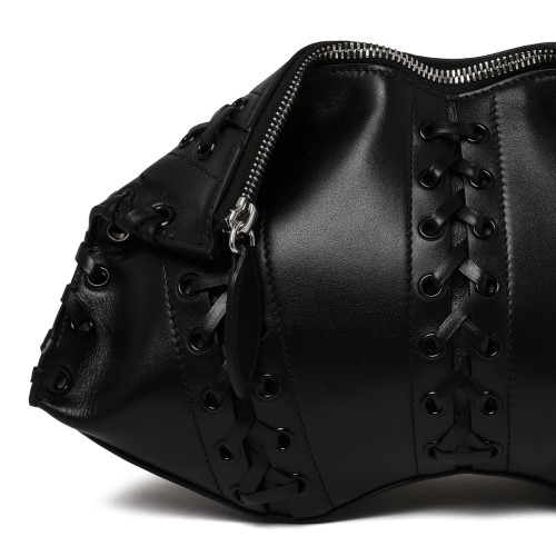 Alexander McQueen Black Leather Studded Corset Belt.