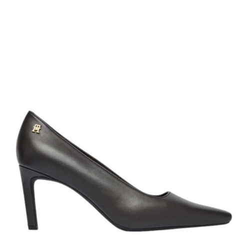 Tommy Hilfiger Black Leather Pointed-Toe Pumps. 