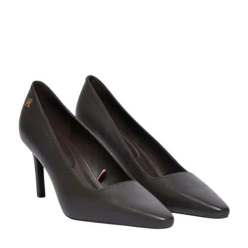 Tommy Hilfiger Black Leather Pointed-Toe Pumps. 