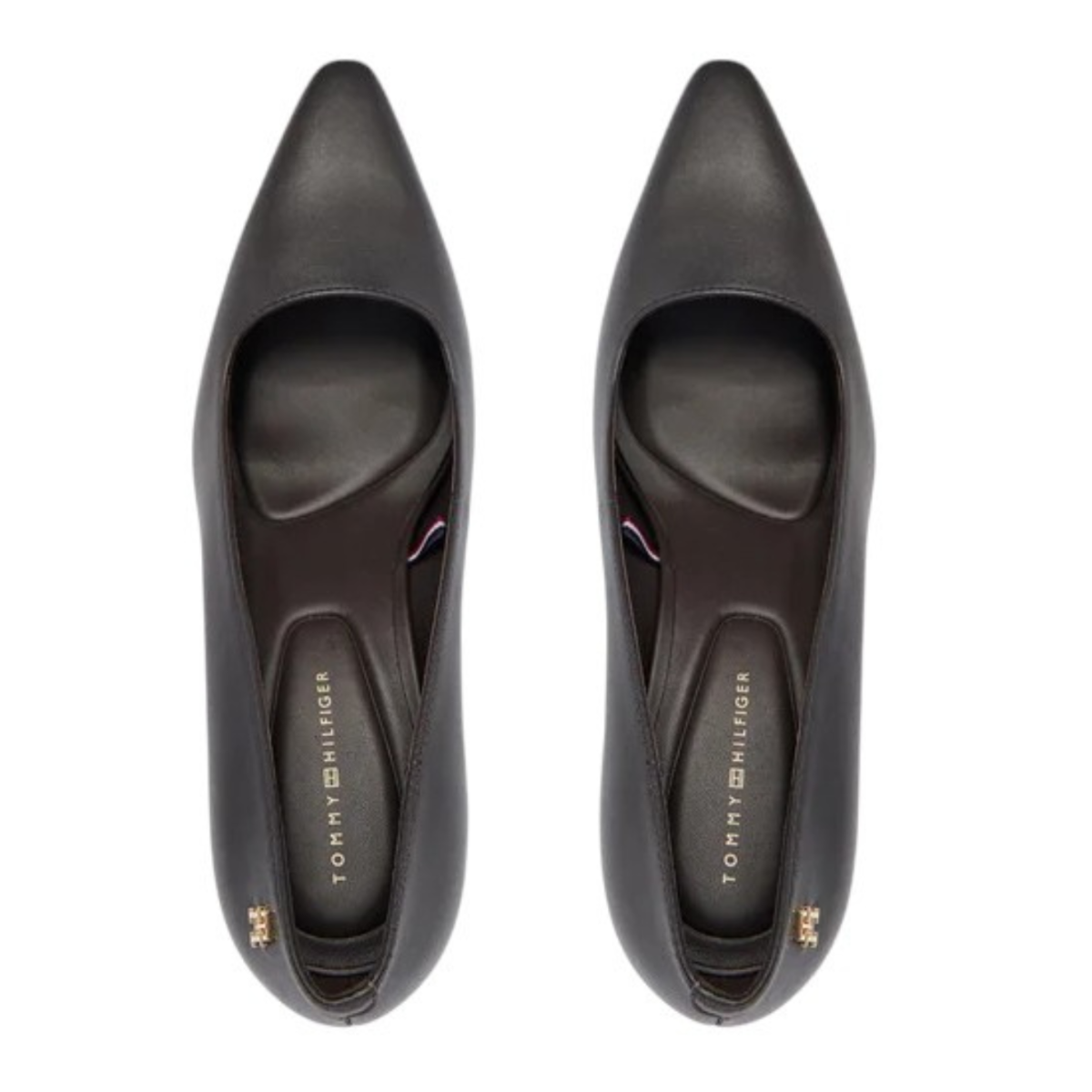 Tommy Hilfiger Black Leather Pointed-Toe Pumps. 